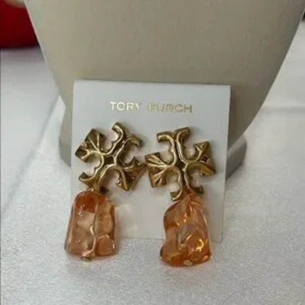Brand new Tory Burch gold and orange earrings